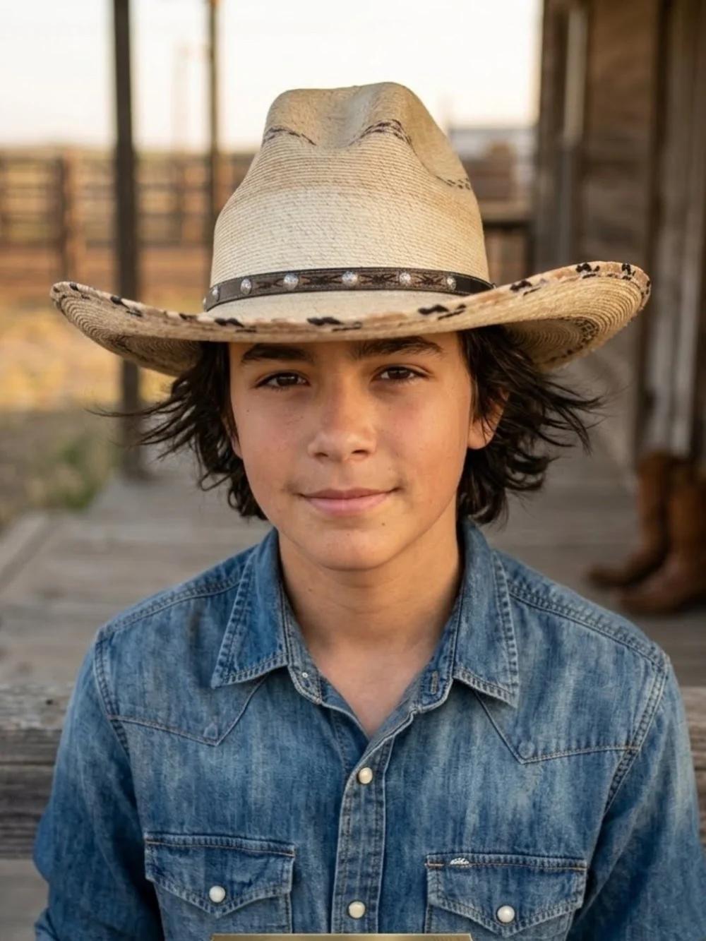 D.A. Hats Youth Boys Palm Leaf Gus Cowboy Hat - Fits 21” (SZ 6 Tag)